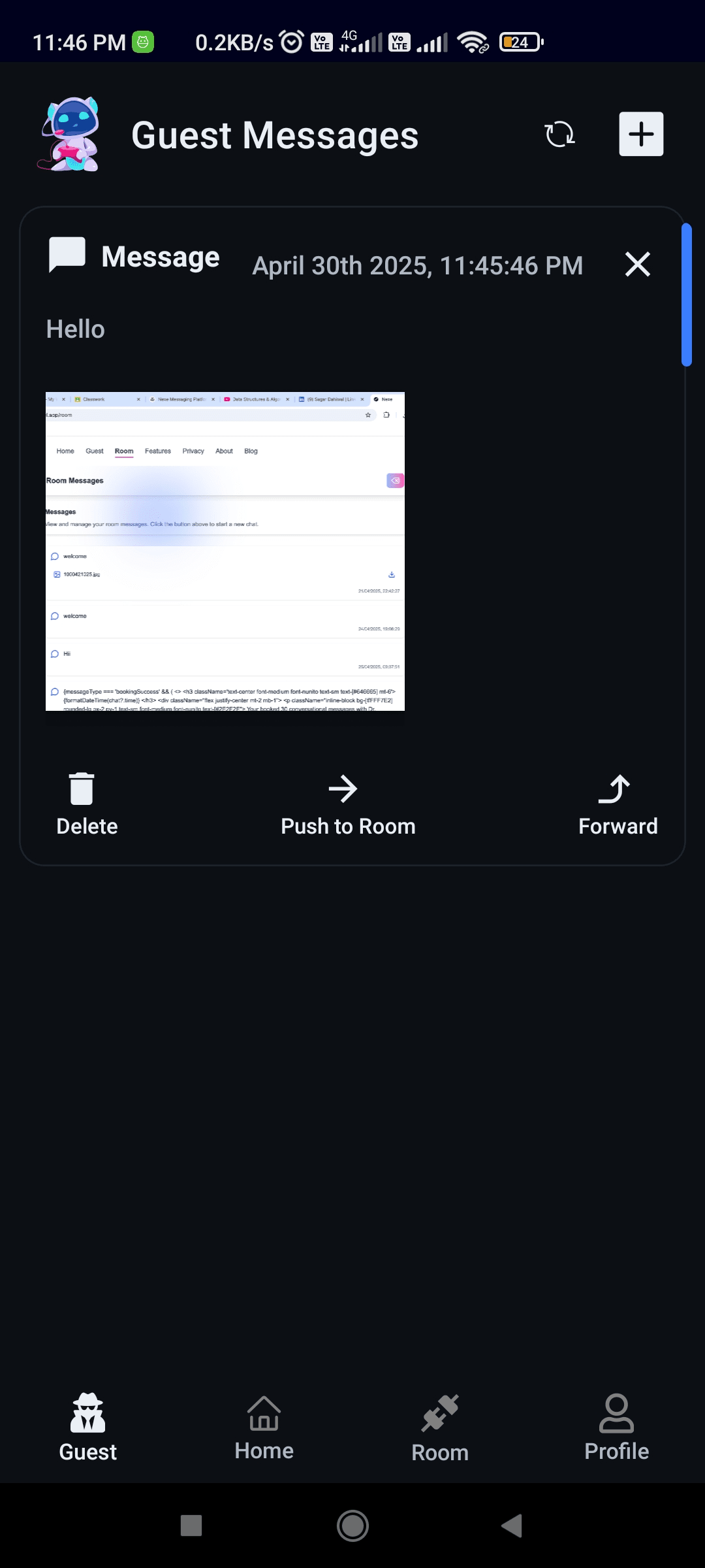 Delete or Forward Message in App - Step 2